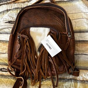NWT American Darling Genuine Leather Brown Backpack with Cowhide Detail